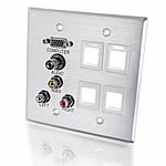 Double Gang HD15 VGA + 3.5mm + Composite Video + Stereo Audio + Keystone Wall Plate 