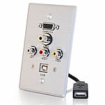 Single Gang HD15 + 3.5mm + RCA A/V + USB Wall Plate